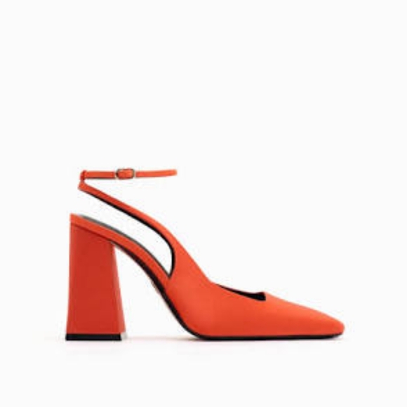Zara Satin Effects Slingback Heels Orange Sizes: 9, 10 available New - Picture 7 of 15